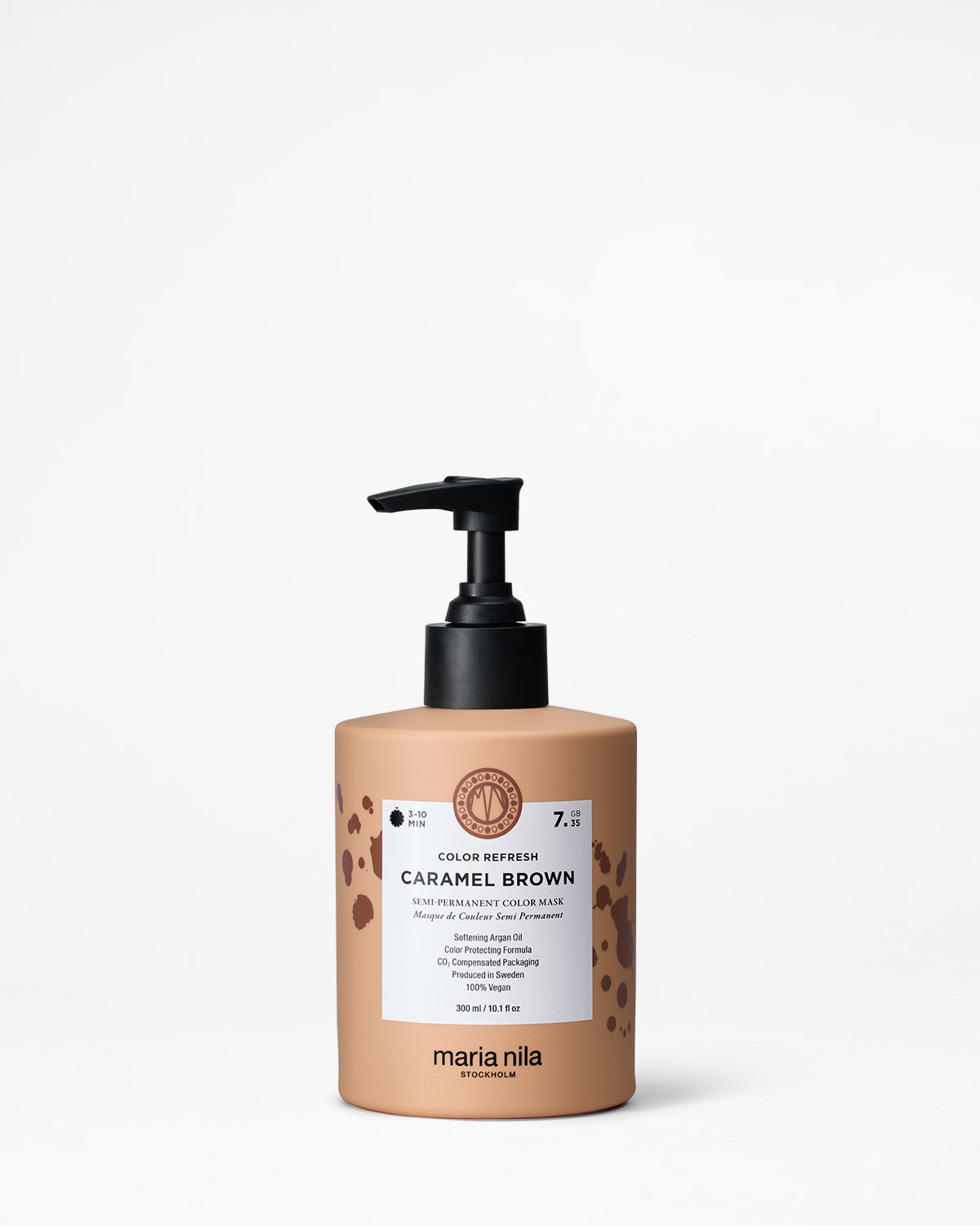 Maria Nila color refresh caramel brown 300 ml bottle with pump on a white background