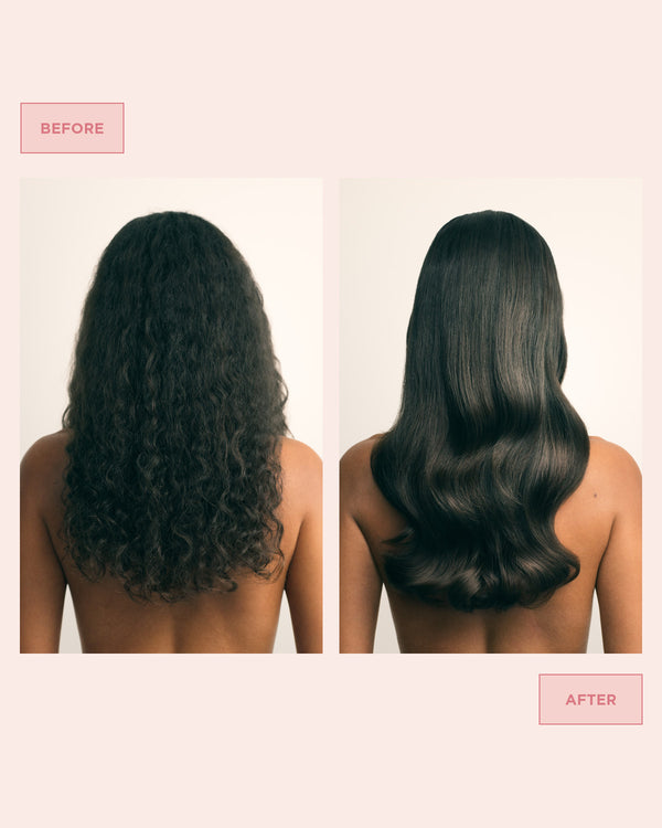 Before and after comparison of Gloss Coat on curly hair